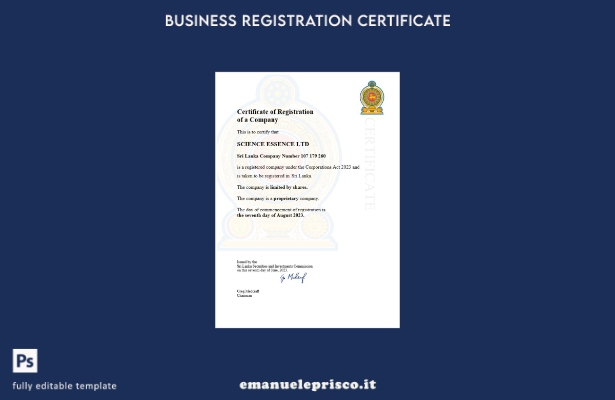 certificato di registrazione aziendale dello Sri Lanka in stile verificato model